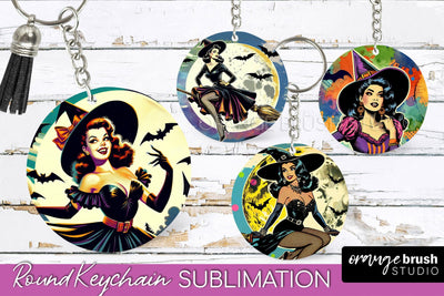 Retro Halloween Keychain - Witch Keychain Sublimation 4 PNG Sublimation OrangeBrushStudio 