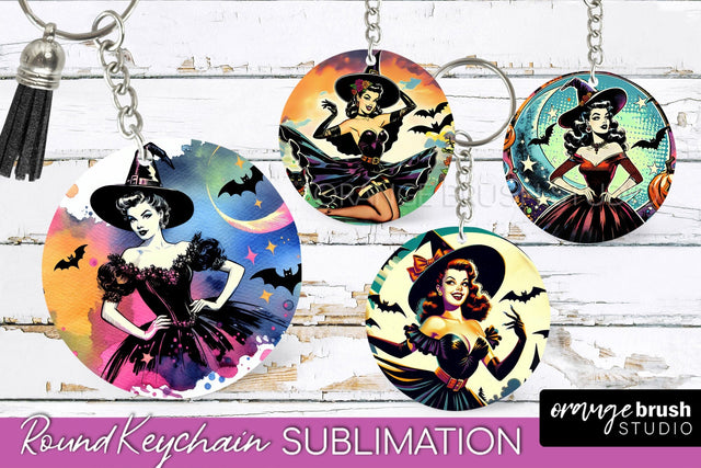 Retro Halloween Keychain - Witch Keychain Sublimation 4 PNG Sublimation OrangeBrushStudio 
