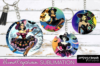 Retro Halloween Keychain - Witch Keychain Sublimation 4 PNG Sublimation OrangeBrushStudio 