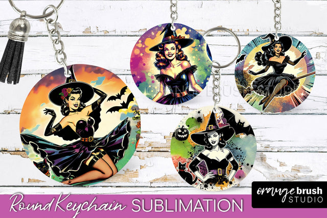 Retro Halloween Keychain - Witch Keychain Sublimation 4 PNG Sublimation OrangeBrushStudio 