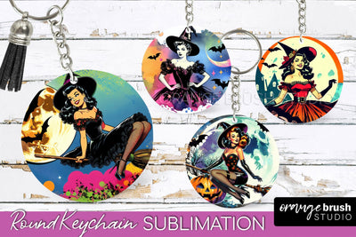 Retro Halloween Keychain - Witch Keychain Sublimation 4 PNG Sublimation OrangeBrushStudio 