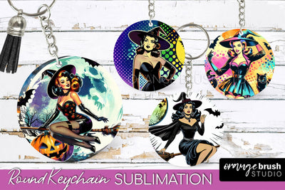 Retro Halloween Keychain - Witch Keychain Sublimation 4 PNG Sublimation OrangeBrushStudio 