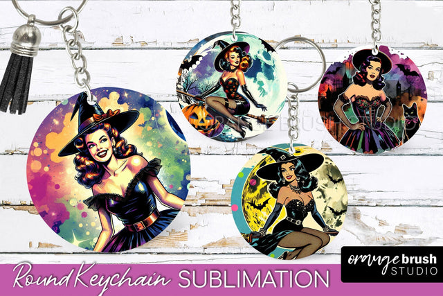 Retro Halloween Keychain - Witch Keychain Sublimation 4 PNG Sublimation OrangeBrushStudio 