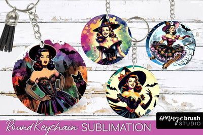 Retro Halloween Keychain - Witch Keychain Sublimation 4 PNG Sublimation OrangeBrushStudio 