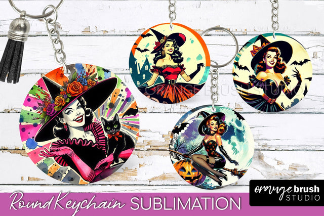 Retro Halloween Keychain - Witch Keychain Sublimation 4 PNG Sublimation OrangeBrushStudio 