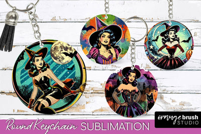 Retro Halloween Keychain - Witch Keychain Sublimation 4 PNG Sublimation OrangeBrushStudio 