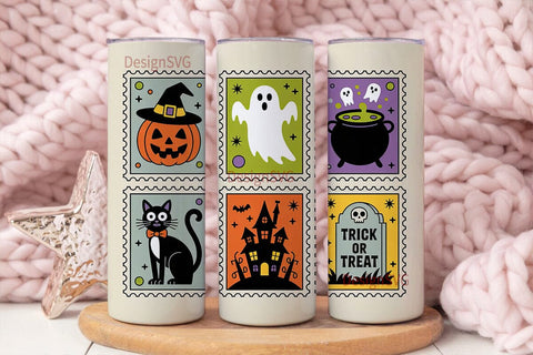 Retro Halloween Postage Stamps Tumbler Sublimation DesignSVG 