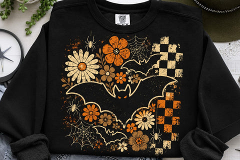 Retro Halloween Pumpkin Bat Floral PNG SVG DesignDestine 