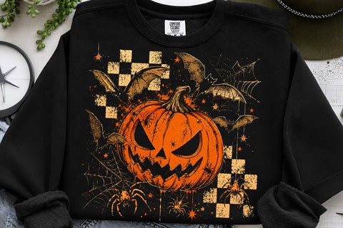 Retro Halloween Pumpkin Bat Floral PNG SVG DesignDestine 