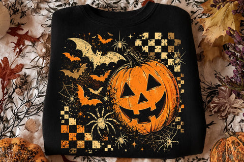 Retro Halloween Pumpkin Bat Floral PNG SVG DesignDestine 