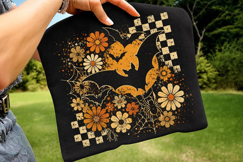 Retro Halloween Pumpkin Bat Floral PNG SVG DesignDestine 
