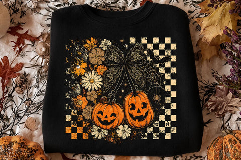 Retro Halloween Pumpkin Cherry Bow PNG SVG DesignDestine 