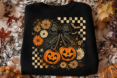 Retro Halloween Pumpkin Cherry Bow PNG SVG DesignDestine 