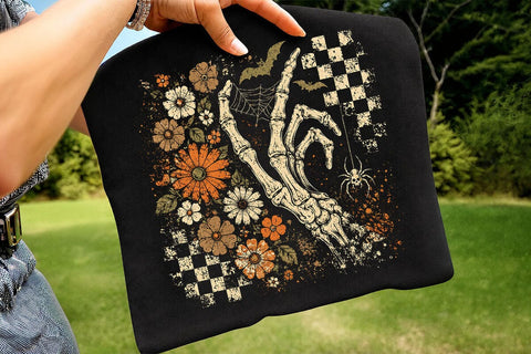 Retro Halloween Skeleton Hand Floral PNG SVG DesignDestine 