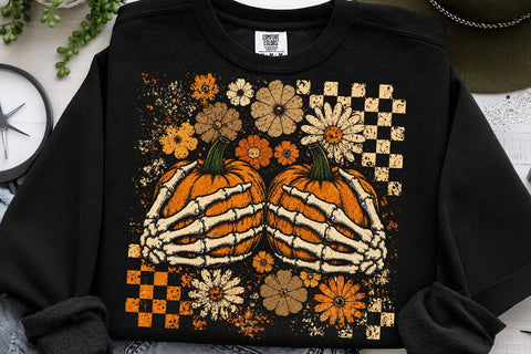 Retro Halloween Skeleton Pumpkin PNG SVG DesignDestine 