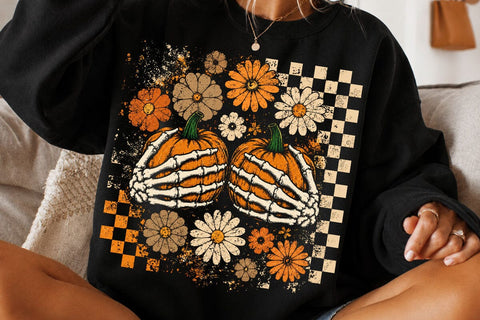 Retro Halloween Skeleton Pumpkin PNG SVG DesignDestine 