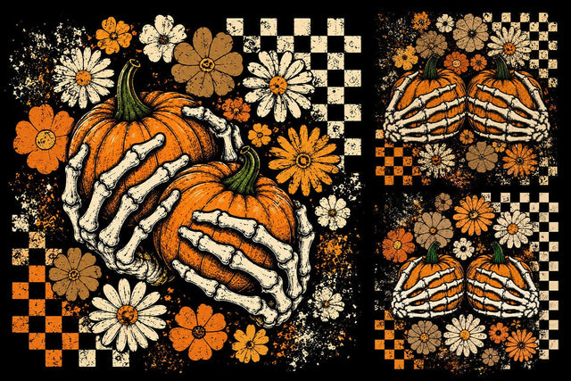Retro Halloween Skeleton Pumpkin PNG SVG DesignDestine 