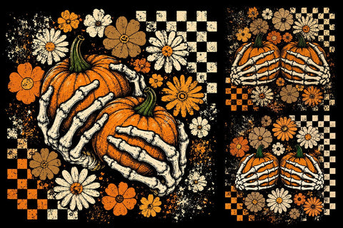 Retro Halloween Skeleton Pumpkin PNG SVG DesignDestine 