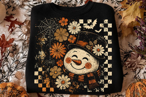 Retro Halloween Snowman PNG, Spooky Snowman Sublimation Design, Vintage Fall Shirt PNG, Retro Flower Halloween PNG, Distressed Halloween PNG SVG DesignDestine 