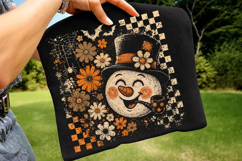 Retro Halloween Snowman PNG, Spooky Snowman Sublimation Design, Vintage Fall Shirt PNG, Retro Flower Halloween PNG, Distressed Halloween PNG SVG DesignDestine 