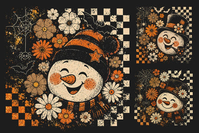 Retro Halloween Snowman PNG, Spooky Snowman Sublimation Design, Vintage Fall Shirt PNG, Retro Flower Halloween PNG, Distressed Halloween PNG SVG DesignDestine 