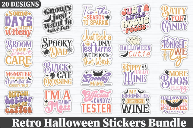 Retro Halloween Stickers Bundle SVG akazaddesign 
