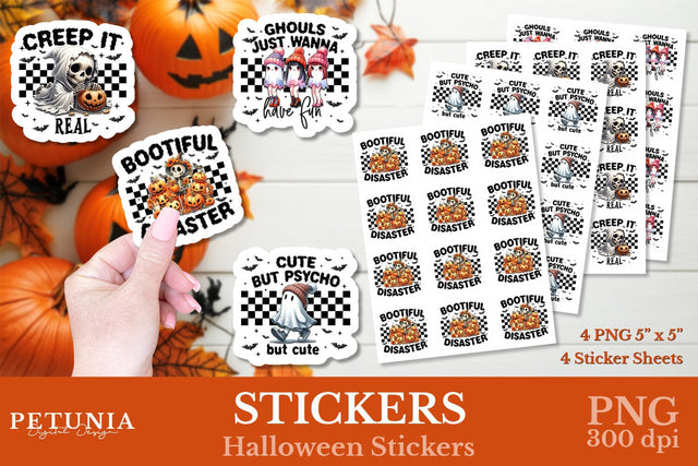 Retro Halloween Stickers PNG | Halloween Stickers Sublimation Petunia Digital Design 