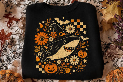 Retro Halloween Witch Shark PNG Design SVG DesignDestine 