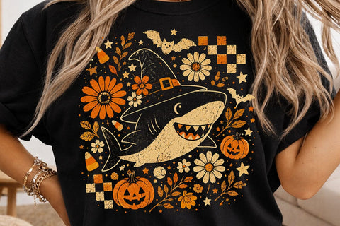 Retro Halloween Witch Shark PNG Design SVG DesignDestine 