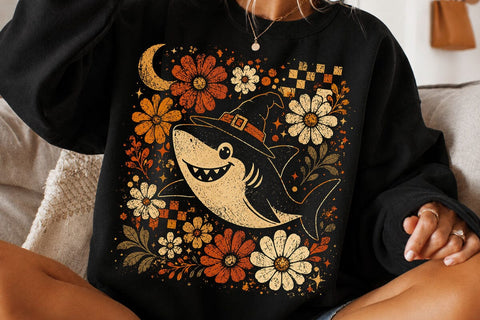 Retro Halloween Witch Shark PNG Design SVG DesignDestine 