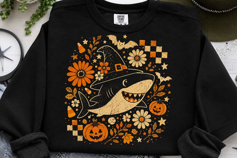 Retro Halloween Witch Shark PNG Design SVG DesignDestine 