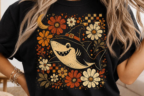Retro Halloween Witch Shark PNG Design SVG DesignDestine 