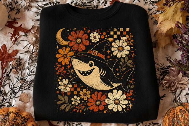 Retro Halloween Witch Shark PNG Design SVG DesignDestine 