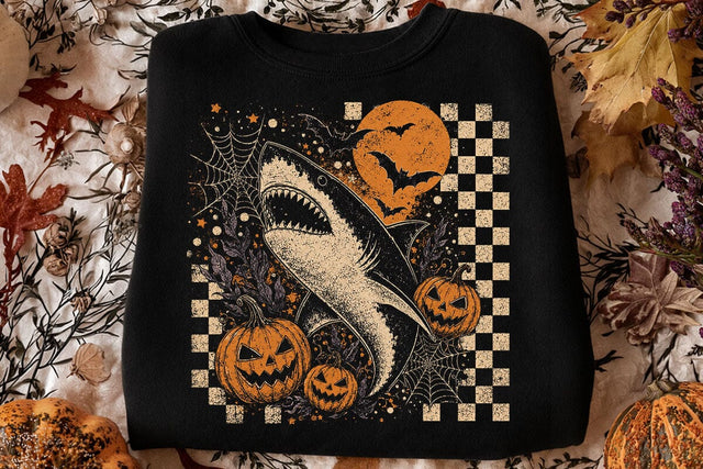 Retro Halloween Witch Shark PNG Design SVG DesignDestine 