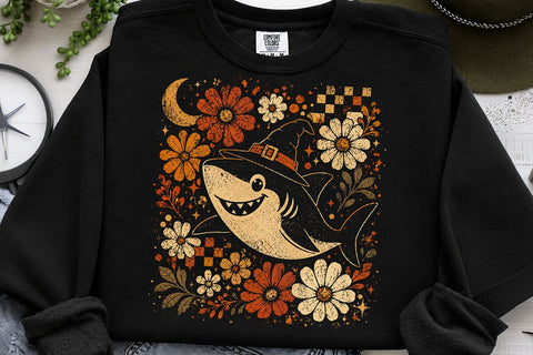 Retro Halloween Witch Shark PNG Design SVG DesignDestine 