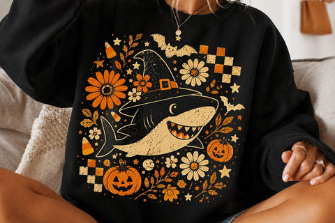 Retro Halloween Witch Shark PNG Design SVG DesignDestine 