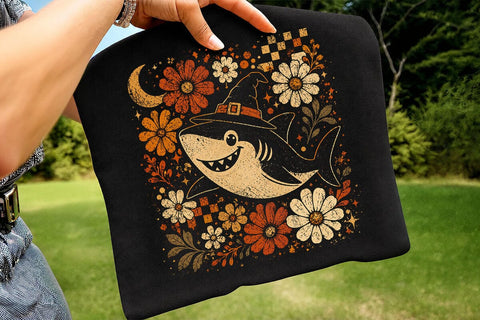 Retro Halloween Witch Shark PNG Design SVG DesignDestine 