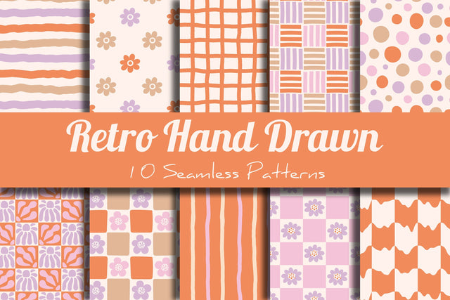 Retro Hand Drawn Seamless Patterns Digital Pattern Rin Green 