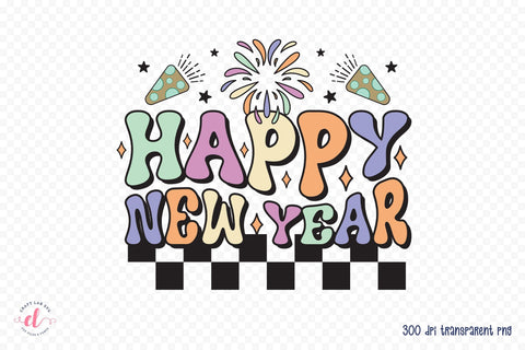 Retro Happy New Year PNG Sublimation Sublimation CraftLabSVG 