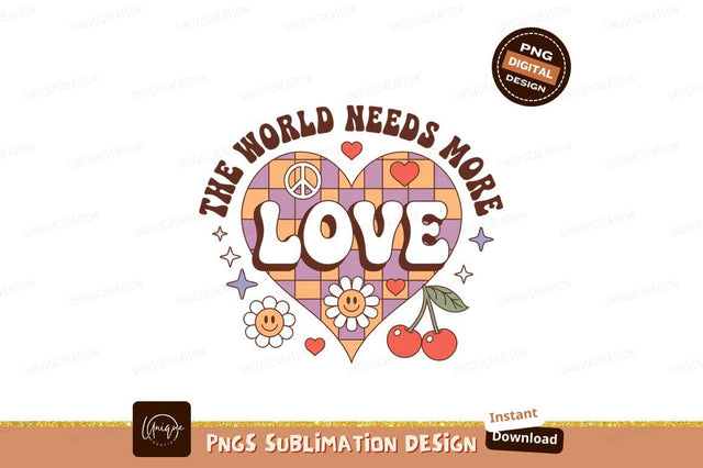 Retro heart peace love cherries flowers image Sublimation Designangry 
