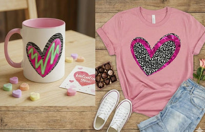 Retro Heart Printable Stickers Set | Leopard Print Valentine PNG Bundle | Trendy Heart Sublimation Collection Sublimation Print Perfect Design Shop 