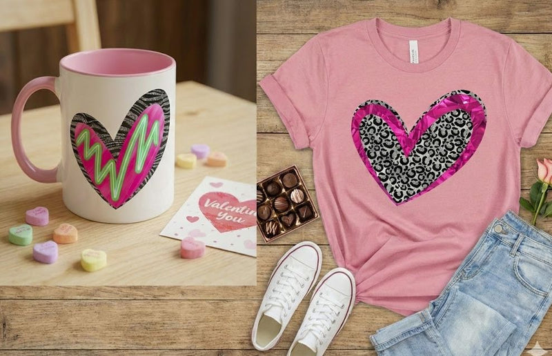 Retro Heart Printable Stickers Set | Leopard Print Valentine PNG Bundle | Trendy Heart Sublimation Collection Sublimation Print Perfect Design Shop 