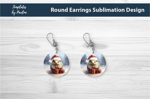 Retro Hedgehog Christmas Earrings Sublimation Design Sublimation Templates by Pauline 