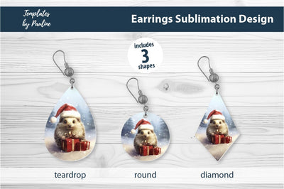 Retro Hedgehog Christmas Earrings Sublimation Design Sublimation Templates by Pauline 