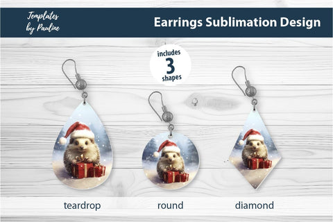 Retro Hedgehog Christmas Earrings Sublimation Design Sublimation Templates by Pauline 