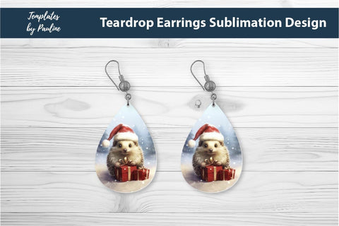 Retro Hedgehog Christmas Earrings Sublimation Design Sublimation Templates by Pauline 