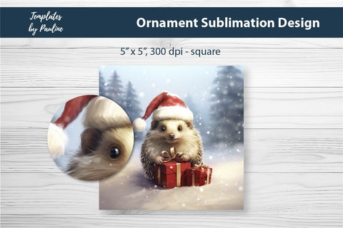 Retro Hedgehog Christmas Ornament Design for Sublimation Sublimation Templates by Pauline 