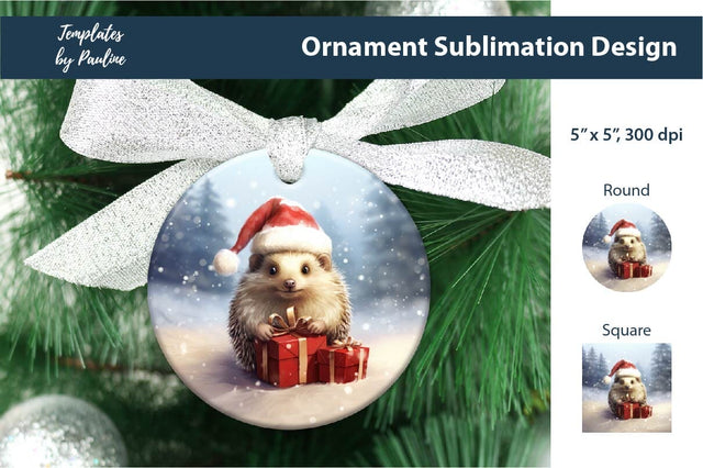 Retro Hedgehog Christmas Ornament Design for Sublimation Sublimation Templates by Pauline 