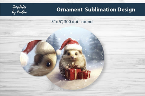 Retro Hedgehog Christmas Ornament Design for Sublimation Sublimation Templates by Pauline 