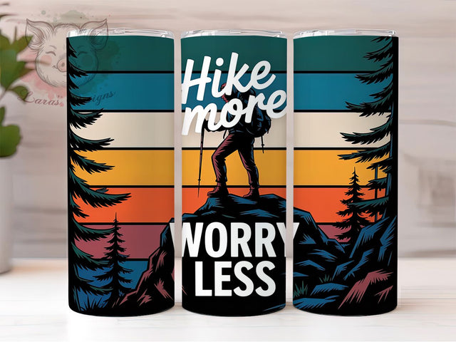 Retro Hike Adventure 20oz Tumbler Wrap, Hike More, Worry Less, Vintage Adventure, Outdoor Lifestyle PNG, 20oz Tumbler Wrap, Sublimation PNG Sublimation Lara' s Designs 
